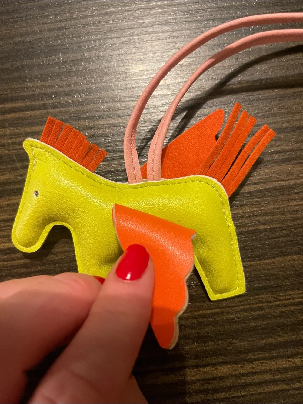 Yellow and Orange Horse Charm Bag Pendant with Pink Strap - Picture 2 of 3